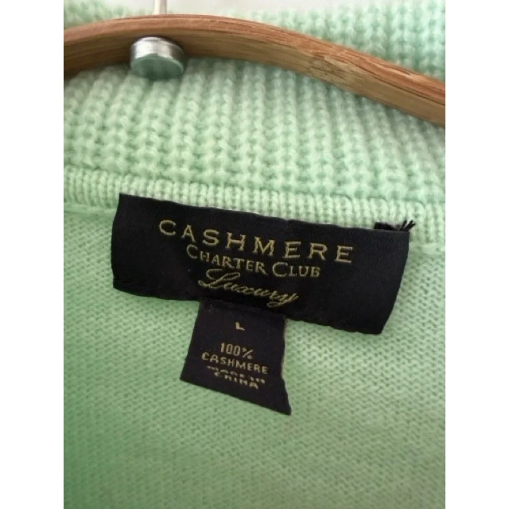 Charter Club 100% Cashmere Mint Green Quarter Zip Sweater Size L - Picture 4 of 10